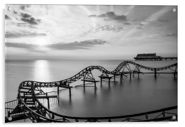 Cleethorpes Beach Roller Coaster at Sunrise Acrylic by Tim Hill