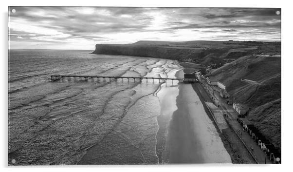 Saltburn Black and White: Hunt Cliff Acrylic by Tim Hill