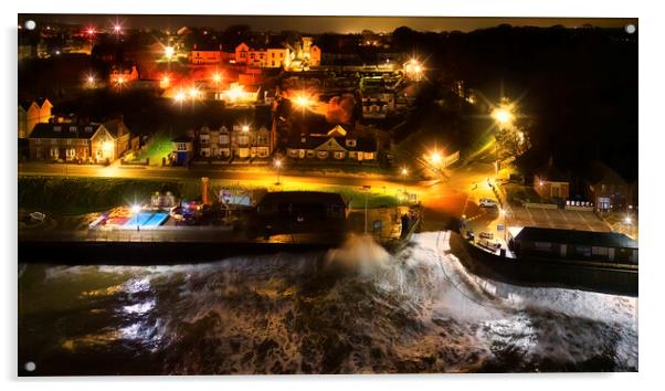 Filey Seafront at Night: Yorkshire coast Acrylic by Tim Hill
