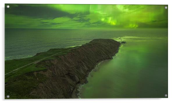 Filey Brigg Northern Lights Acrylic by Tim Hill