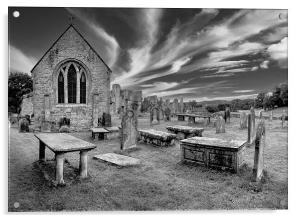 Easby Black and White ~ St Agatha's Church Acrylic by Tim Hill