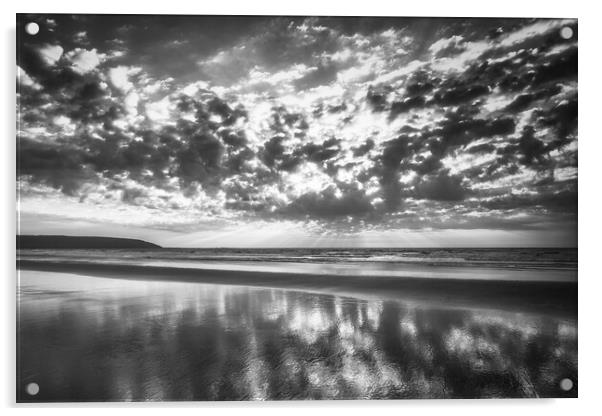 Dramatic Filey Beach Black and White Acrylic by Tim Hill