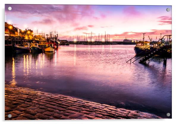 Another day start at Scarborough Harbour Acrylic by Tim Hill
