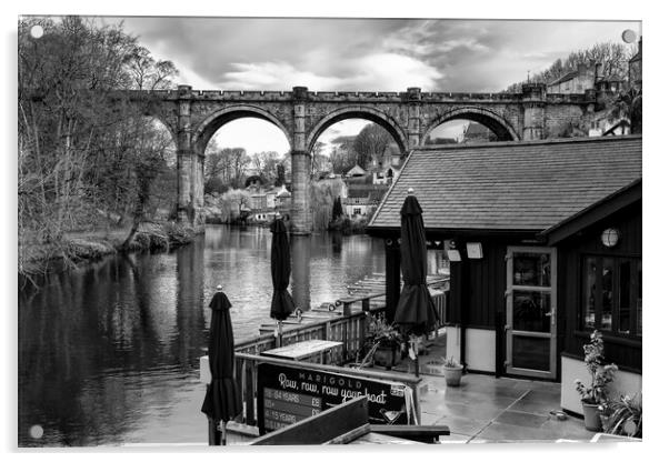 Knaresborough Waterfront Black and White Acrylic by Tim Hill