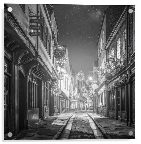 York Shambles Christmas Black and White Acrylic by Tim Hill