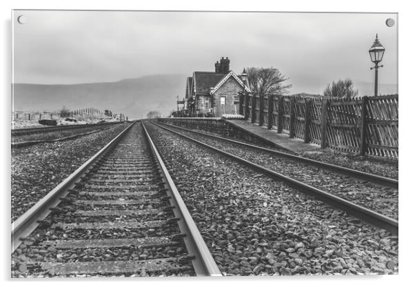 Ribblehead Station Monochrome Acrylic by Tim Hill
