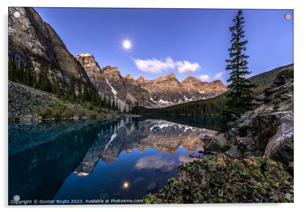 Moraine Lake at blue hour. Acrylic by Gunter Nuyts