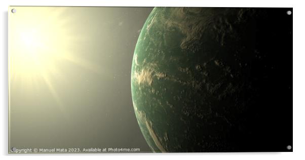 Exoplanet Kepler 22b in the outer space with solar atmosphere Acrylic by Manuel Mata