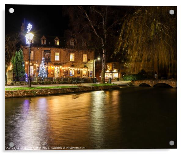 Christmas at the Manse Hotel Bourton on the water. Acrylic by Martin fenton