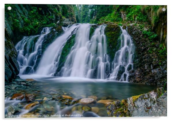 Beautiful waterfall in the Retezat Mountains, Romania Acrylic by Arthur Mustafa