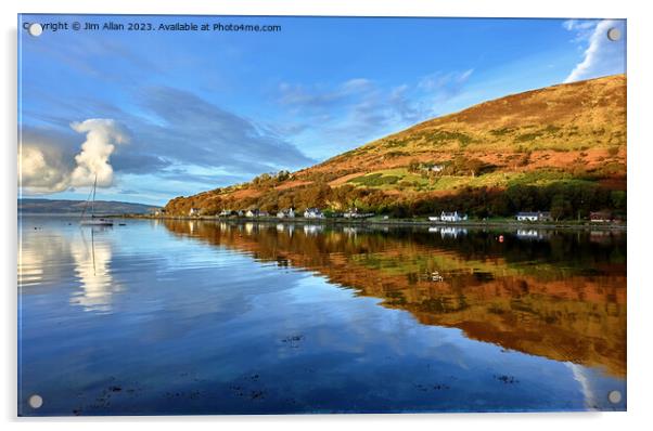 Reflections on Lochranza Bay, Arran. Acrylic by Jim Allan