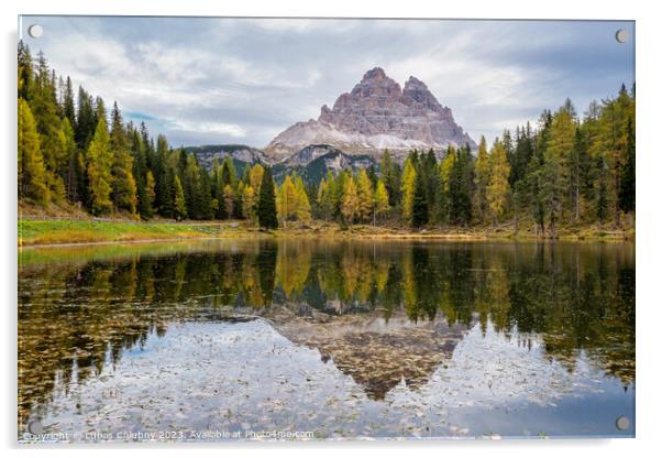 Tre Cime di Lavaredo peaks and Lake Antorno with sky reflection  Acrylic by Lubos Chlubny