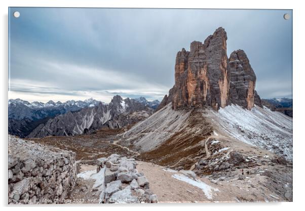 View of famous Tre Cime peaks in Tre Cime di Lavaredo  Acrylic by Lubos Chlubny