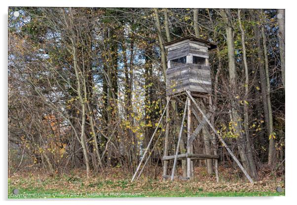 Wooden lookout tower for hunting in the woods and on meadow Acrylic by Lubos Chlubny