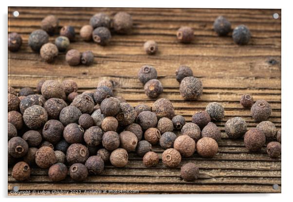 Allspice spice on wooden table Acrylic by Lubos Chlubny