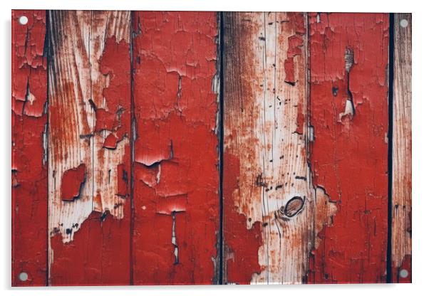 Wooden rustic background with peeled red paint. Generative AI Acrylic by Lubos Chlubny