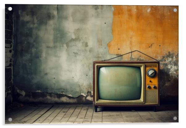 Vintage TV against the wall. Retro style. Generative AI Acrylic by Lubos Chlubny