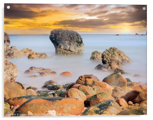 Radiant Sunrise over Scotland's Rocky Outcrop Acrylic by Steven King