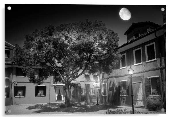 The Enchanting Night Courtyard of Burano Acrylic by Steven King