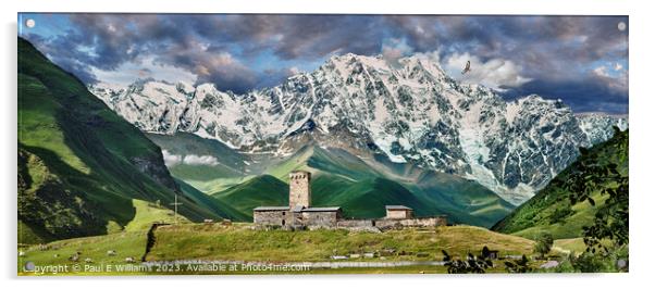 The  Remote Medieval Ushguli Monastery in the High Caucasus  Acrylic by Paul E Williams