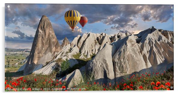 Hot Air Balloons Over the Spectacular Rock Formations of Cappado Acrylic by Paul E Williams