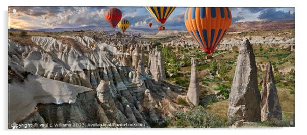 Hot Air Balloons Over Spectacular Rock Formations Cappadocia Acrylic by Paul E Williams