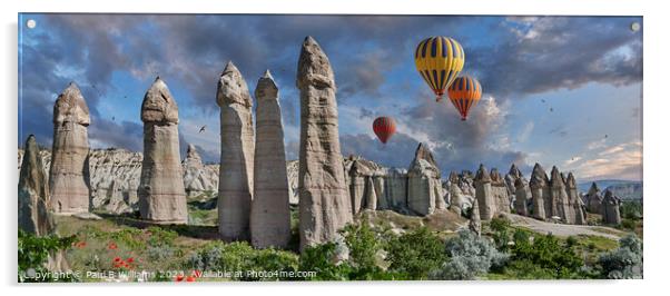Fairy Chimneys and Hot Air Balloons in Cappadocia Acrylic by Paul E Williams