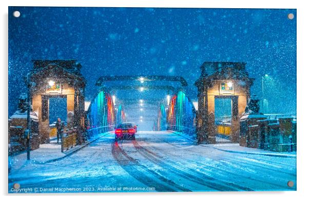 Rochester Bridge during the snow storm 2022 Acrylic by Daniel Macpherson