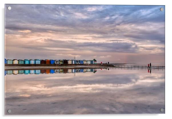 Cloudscape over Brightlingsea tidal pool giving reflections and colours  Acrylic by Tony lopez