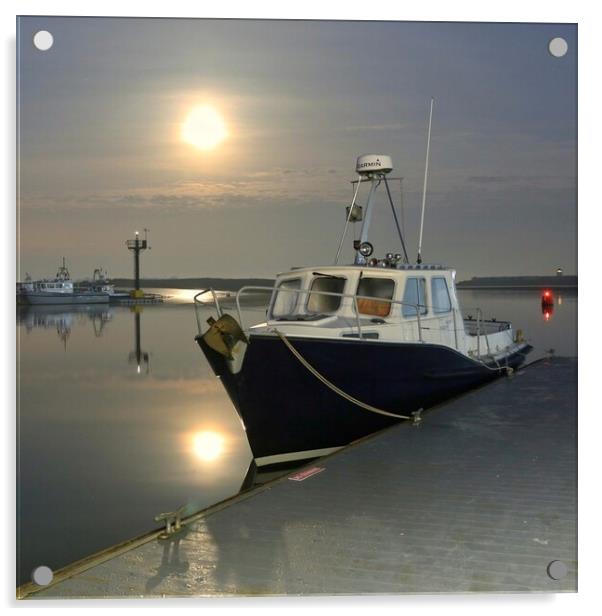 Moon down colours  over Brightlingsea Harbour  Acrylic by Tony lopez