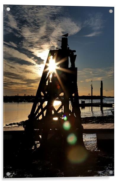 Brightlingsea Harbour moorings  posts  Acrylic by Tony lopez