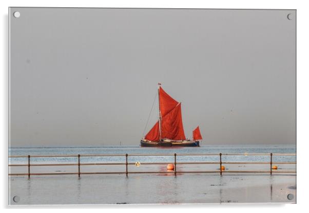 Bargein full sail crossing Brightlingsea Creek  Acrylic by Tony lopez