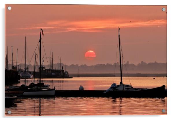Red sunrise over Brightlingsea Harbour  Acrylic by Tony lopez