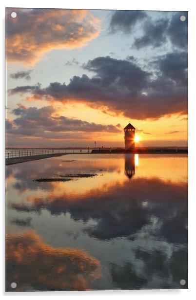 Skyscape sunset reflections over Batemans Tower  Brightlingsea  Acrylic by Tony lopez
