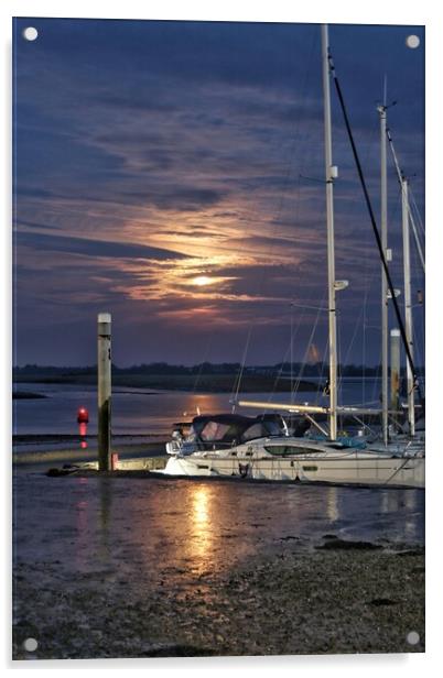 Moon down over the Brightlingsea Harbour  Acrylic by Tony lopez