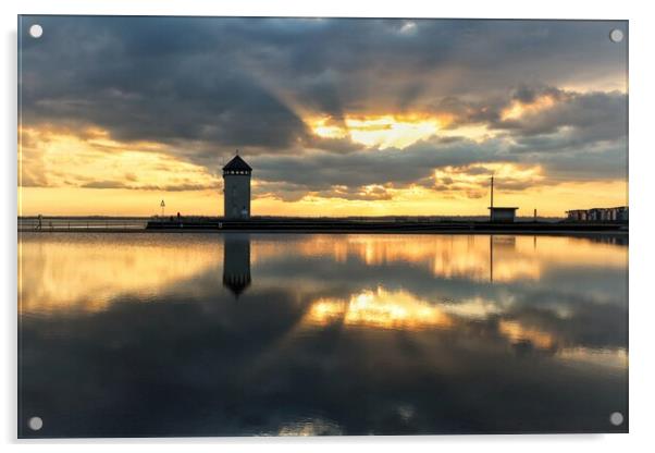 Sunset colours and reflections over Brightlingsea tidal pool  Acrylic by Tony lopez