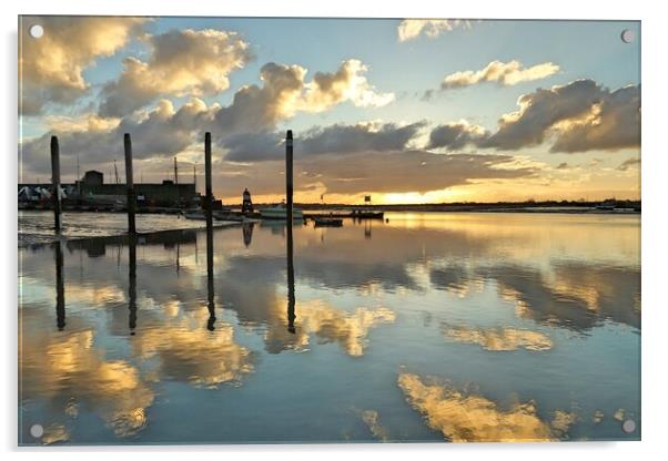 Harbour skyscape reflections over Brightlingsea Harbour  Acrylic by Tony lopez