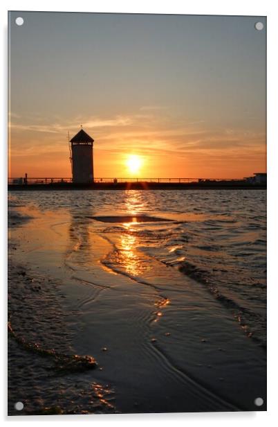 Sunsetting over the tidal pool in Brightlingsea  Acrylic by Tony lopez