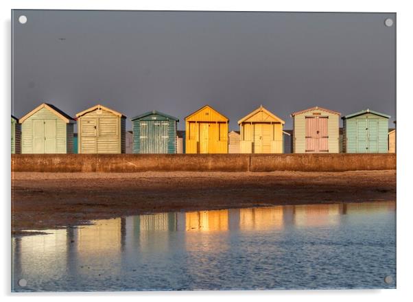 Beach huts basking in a Brightlingsea  Sunset  Acrylic by Tony lopez