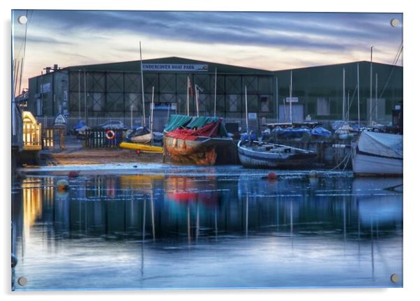 Early morning calm over the Heritage smack Dock in Brightlingsea  Acrylic by Tony lopez