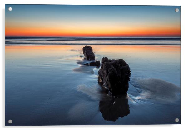 Sunset at Northcott Mouth, Cornwall, UK Acrylic by Kevin Howchin