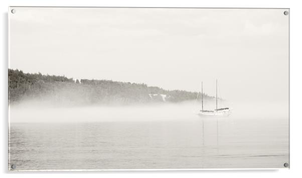 Misty Shore with Boat Acrylic by Kevin Howchin