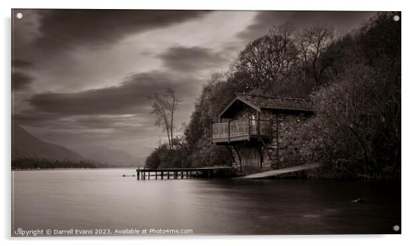 Boathouse in Greyscale Acrylic by Darrell Evans