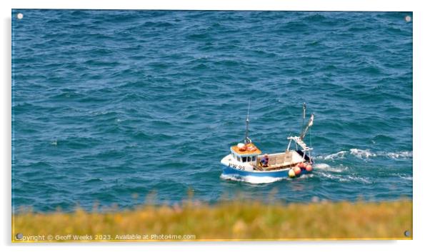 Cornish Fishing Boat Acrylic by Geoff Weeks