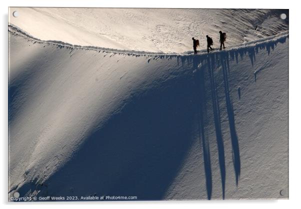 Climbers on the ridge Acrylic by Geoff Weeks
