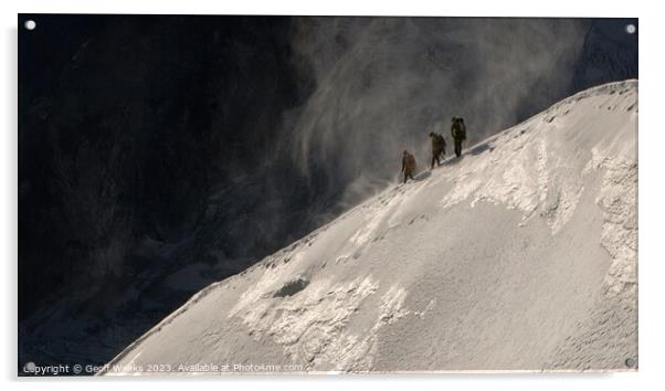 Climbers on the arête Acrylic by Geoff Weeks
