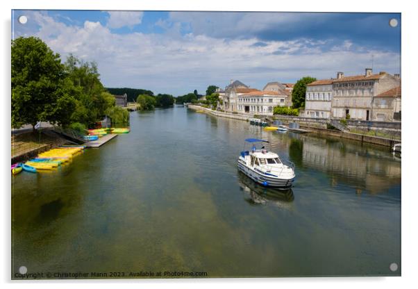 scenic view of Charente river in Jarnac, Charente, Poitou-Charentes, Aquitaine Acrylic by Chris Mann