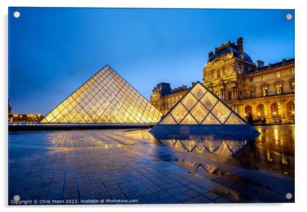 Blue and Gold - Louvre Museum Pyramid "blue hour" Acrylic by Chris Mann