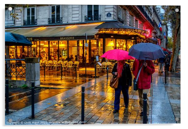 Paris in the rain Acrylic by Chris Mann