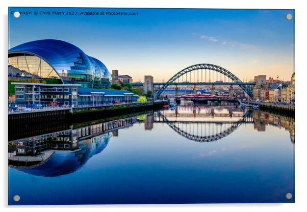 Tyne Bridge, Swing Bridge and Sage Gateshead Acrylic by Chris Mann